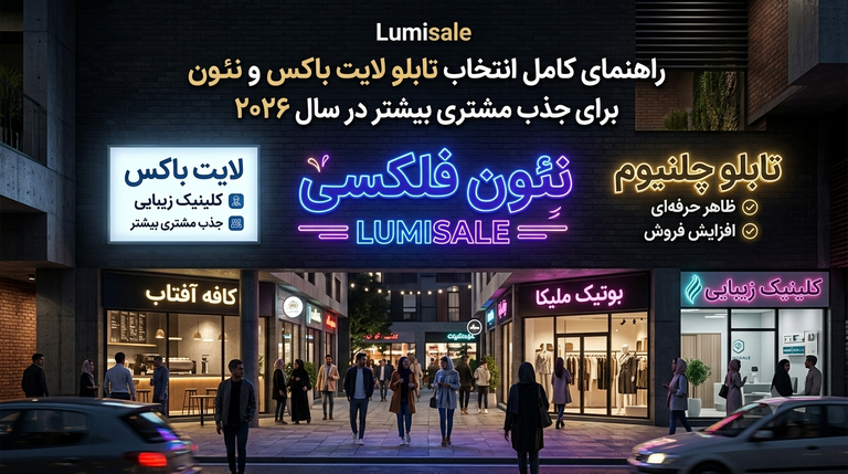 راهنمای کامل انتخاب تابلو لایت باکس و نئون برای جذب مشتری بیشتر در سال ۲۰۲۶